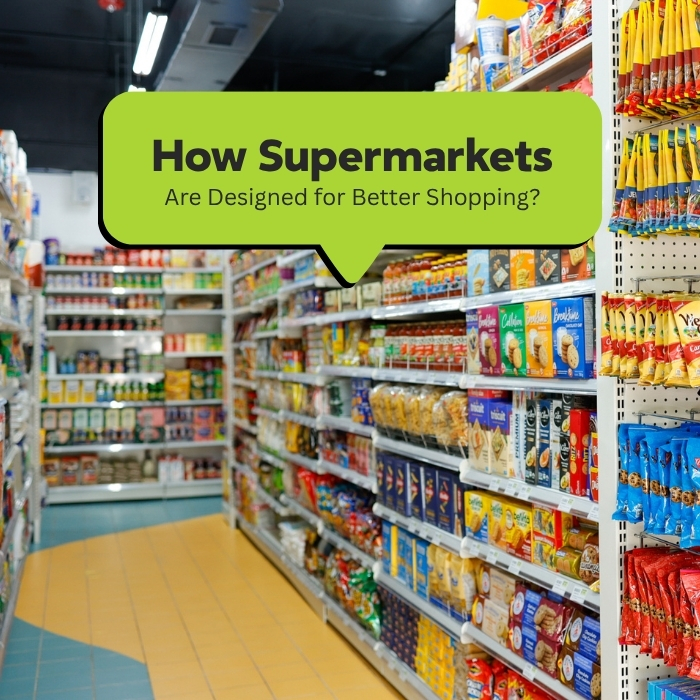 Interior of a supermarket showing layout and shopper experience